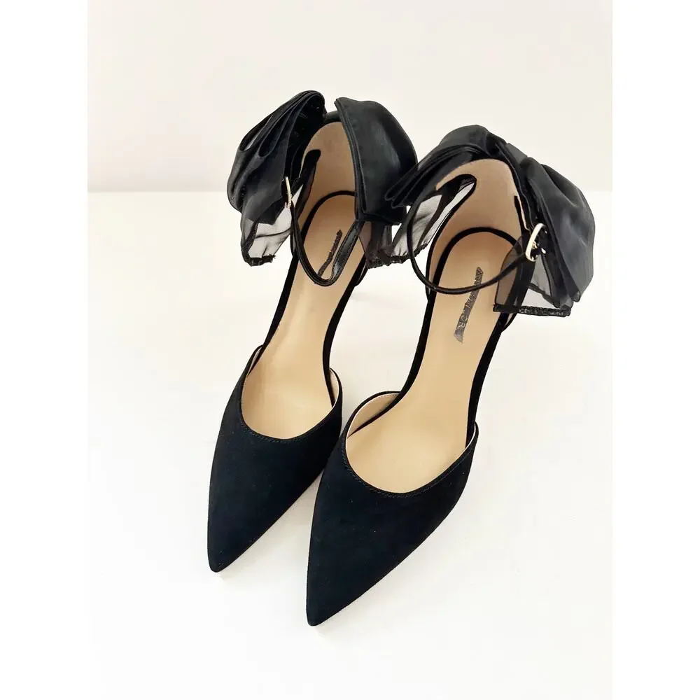 NWOB Ann Taylor Organza Bow Suede Pumps Black 6 - Picture 5 of 6